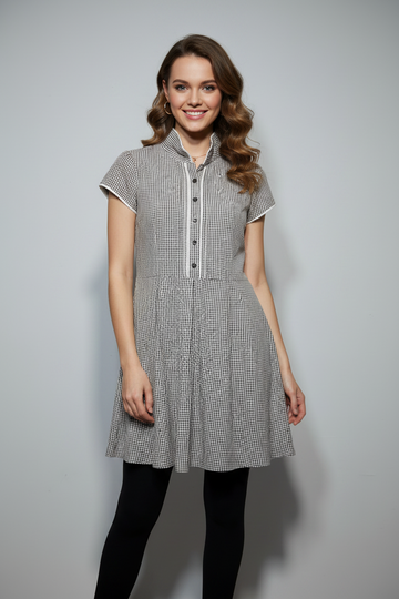Vintage Gingham Lace Pleated Dress