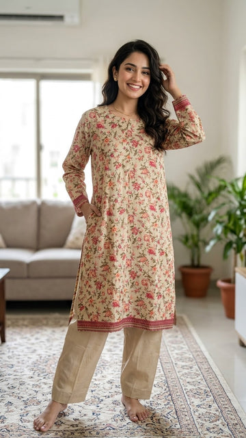 Floral Print Beig Blend 2Pc