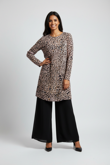 Mauve Leopard Print Long-Sleeve Dress