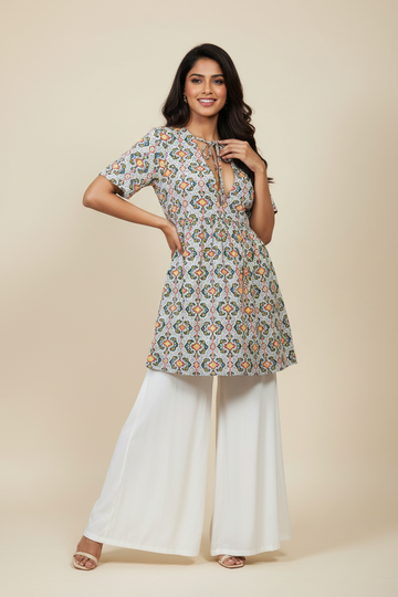 Multicolor Mosaic Geometric Tie-Neck