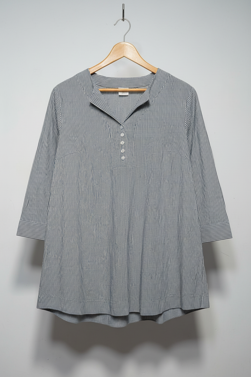 bpc Grey Striped Henley Tunic Top