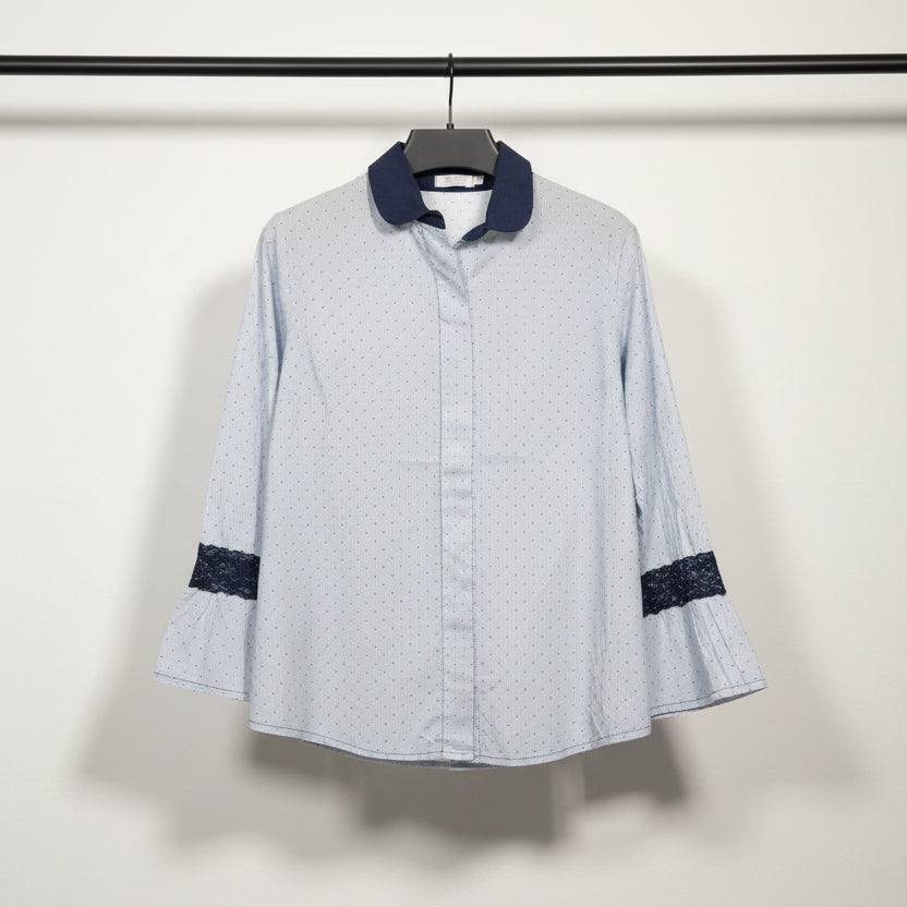 Elegant Navy Contrast Collar Striped Shirt