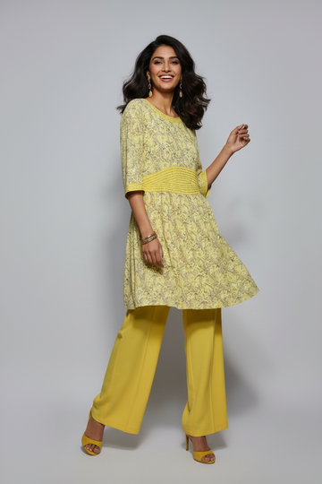 Yellow Botanical Bird Embroidered Midi Dress
