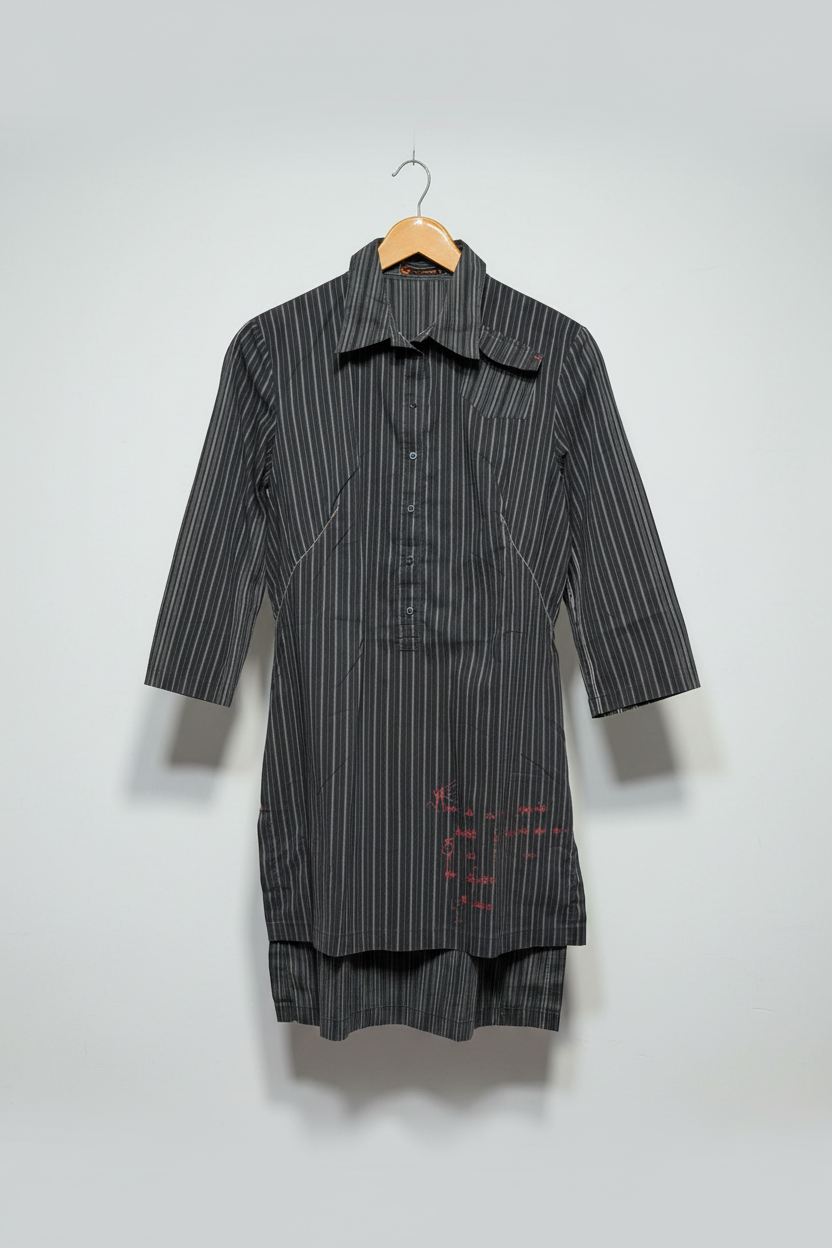 Charcoal Pinstripe Embroidered Tunic Shirt