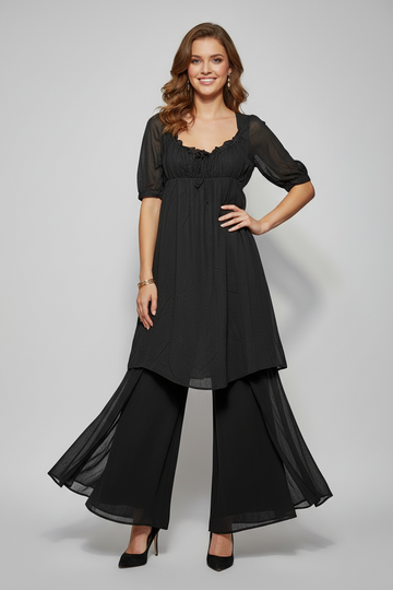 INDIGO Black Milkmaid Puff Sleeve Dress
