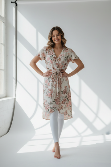 Cream Blush Floral Tie-Front Maxi Wrap Dress