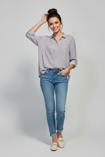 Multi-Color Micro-Floral Print Button-Down Shirt